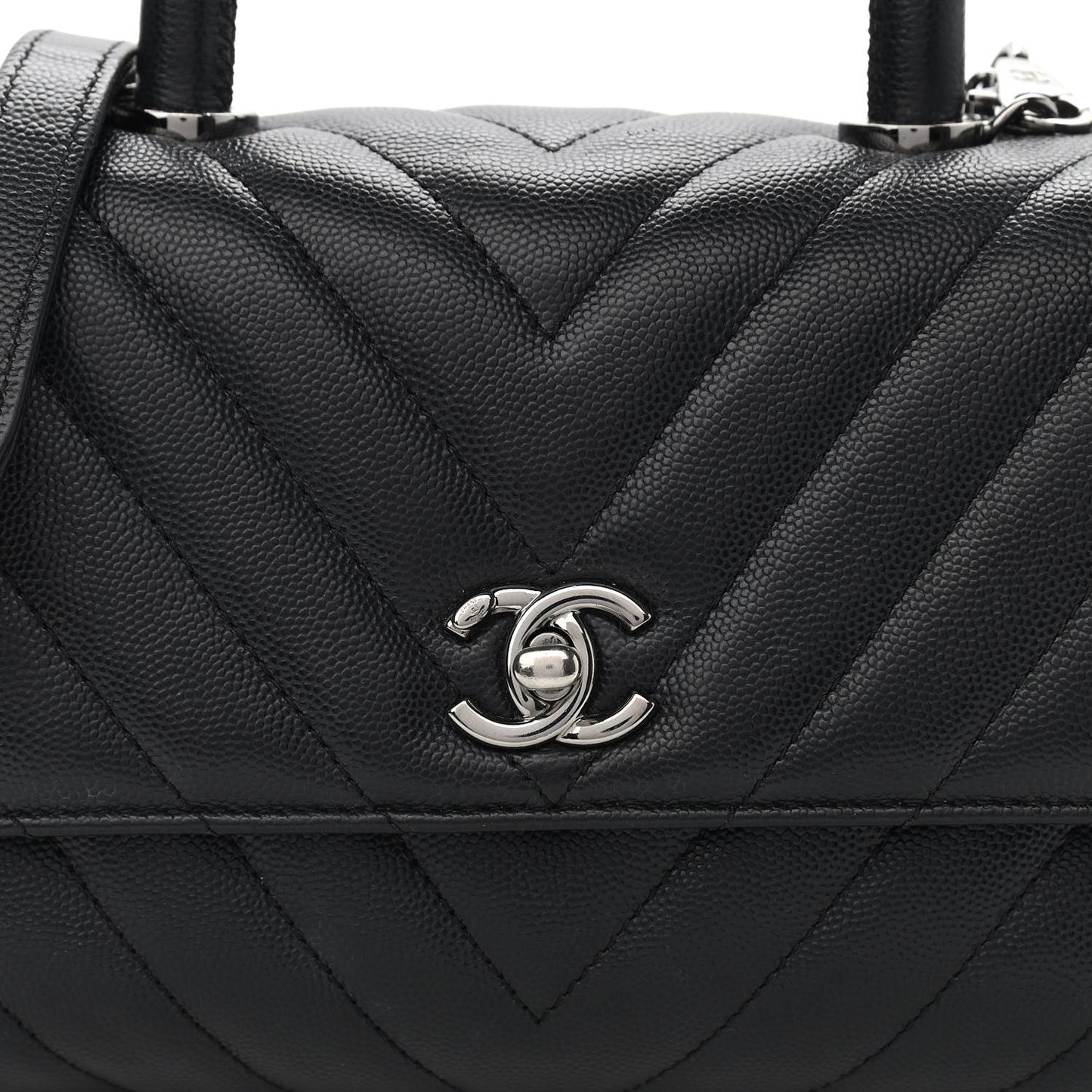 Caviar Chevron Quilted Mini Coco Handle Flap Black