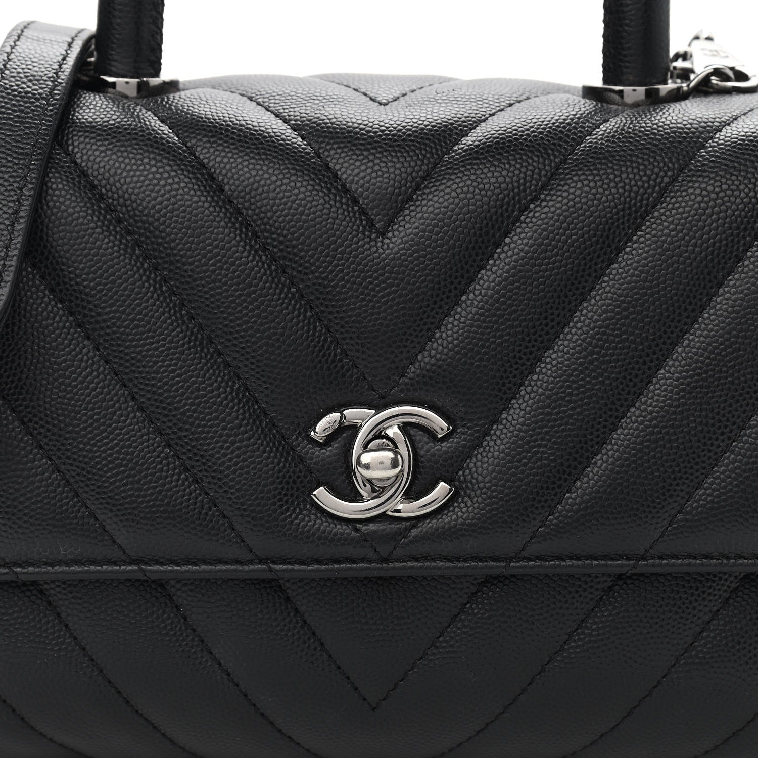 Chanel Caviar Chevron Quilted Mini Coco Handle Flap Black 8 of 12