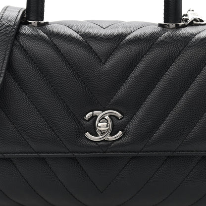 Chanel Caviar Chevron Quilted Mini Coco Handle Flap Black 8 of 12