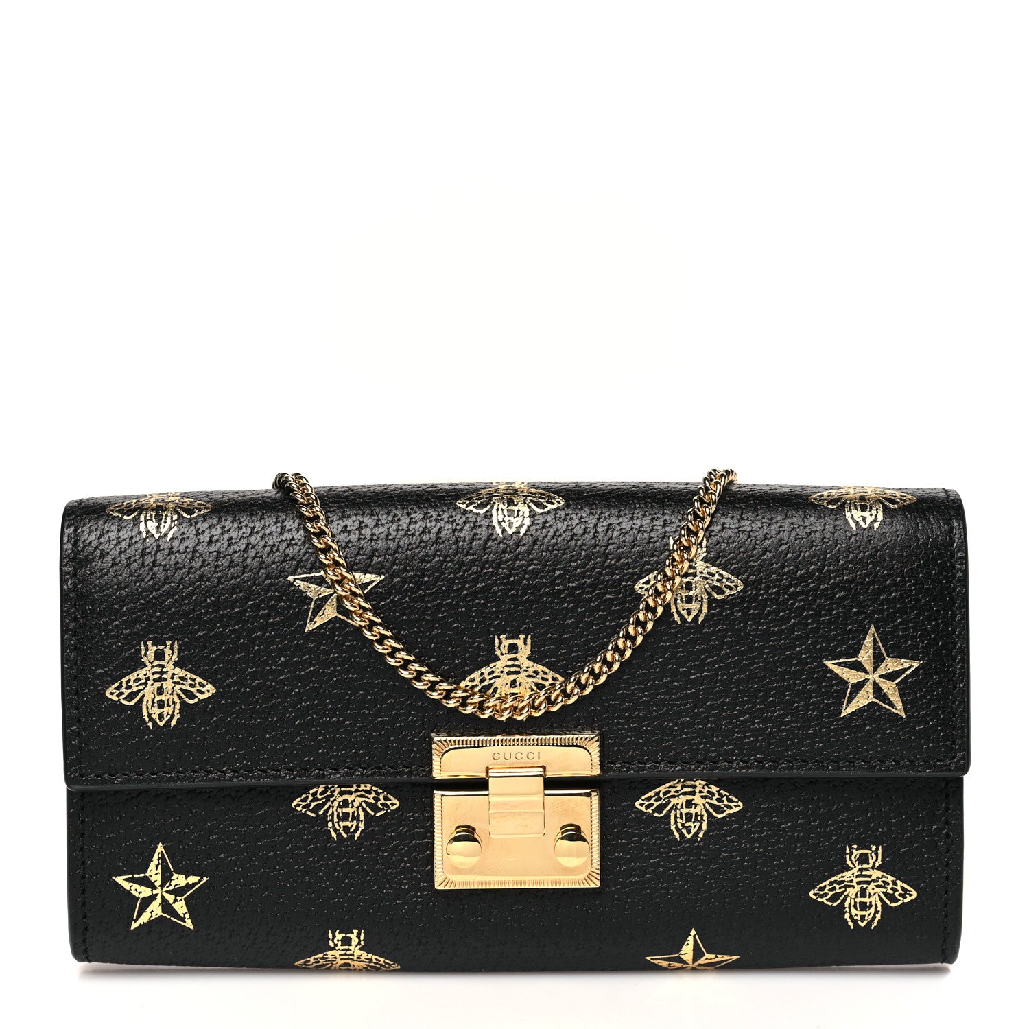Gucci Grained Calfskin Bee Star Continental Chain Wallet Black 1 of 10