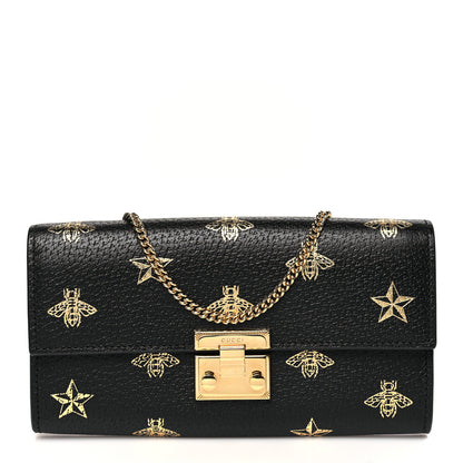 Gucci Grained Calfskin Bee Star Continental Chain Wallet Black 1 of 10