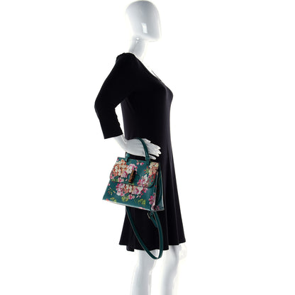 Gucci Shangai Calfskin Blooms Print Small Bamboo Daily Top Handle Bag Clear Bright Emerald Multicolor 13 of 14