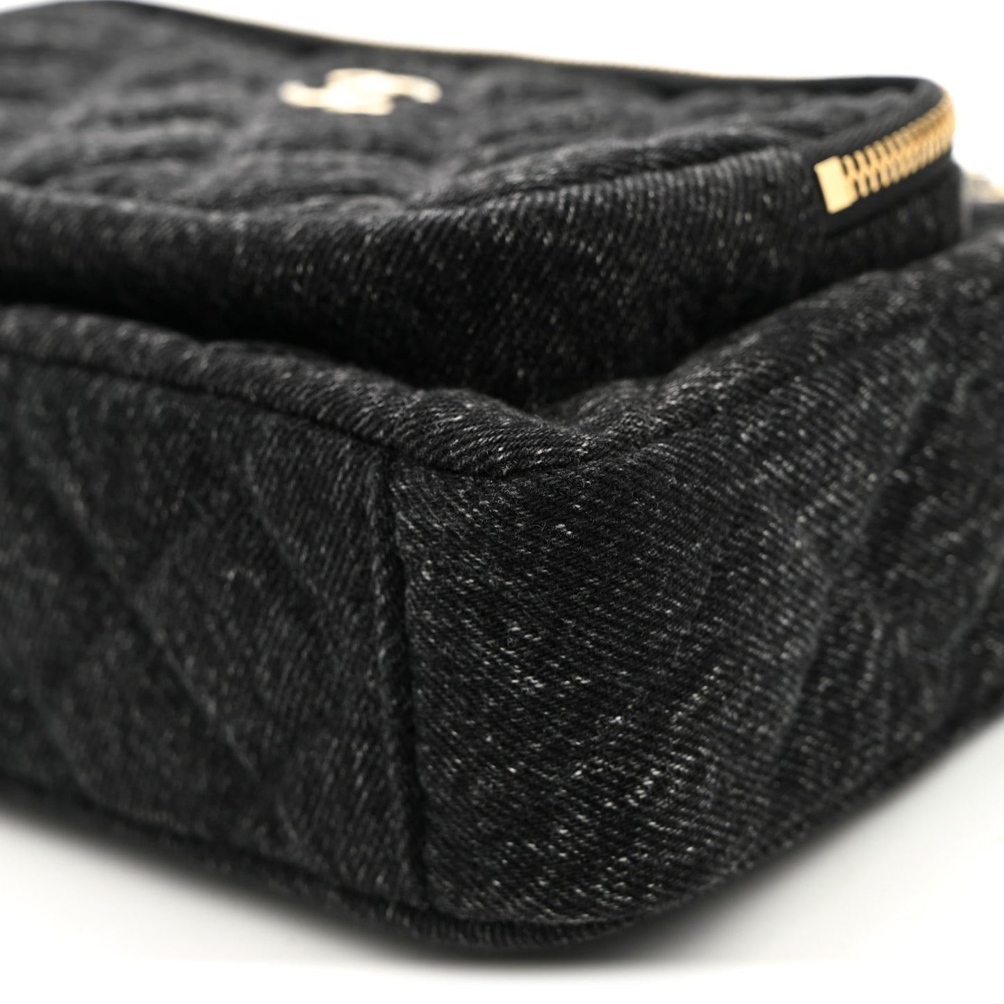 Denim Quilted Small Preppy Pocket Clutch With Chain  Black