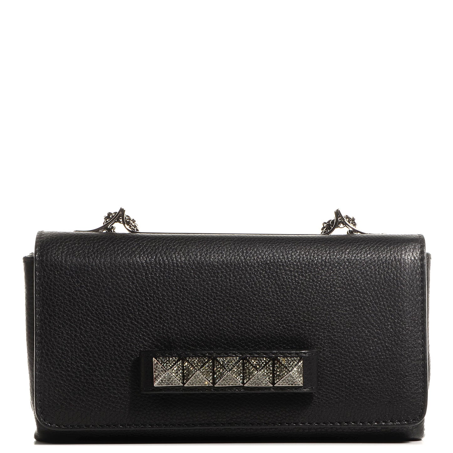 Pebbled Calfskin Crystal Encrusted Studs Va Va Voom Shoulder Bag Black