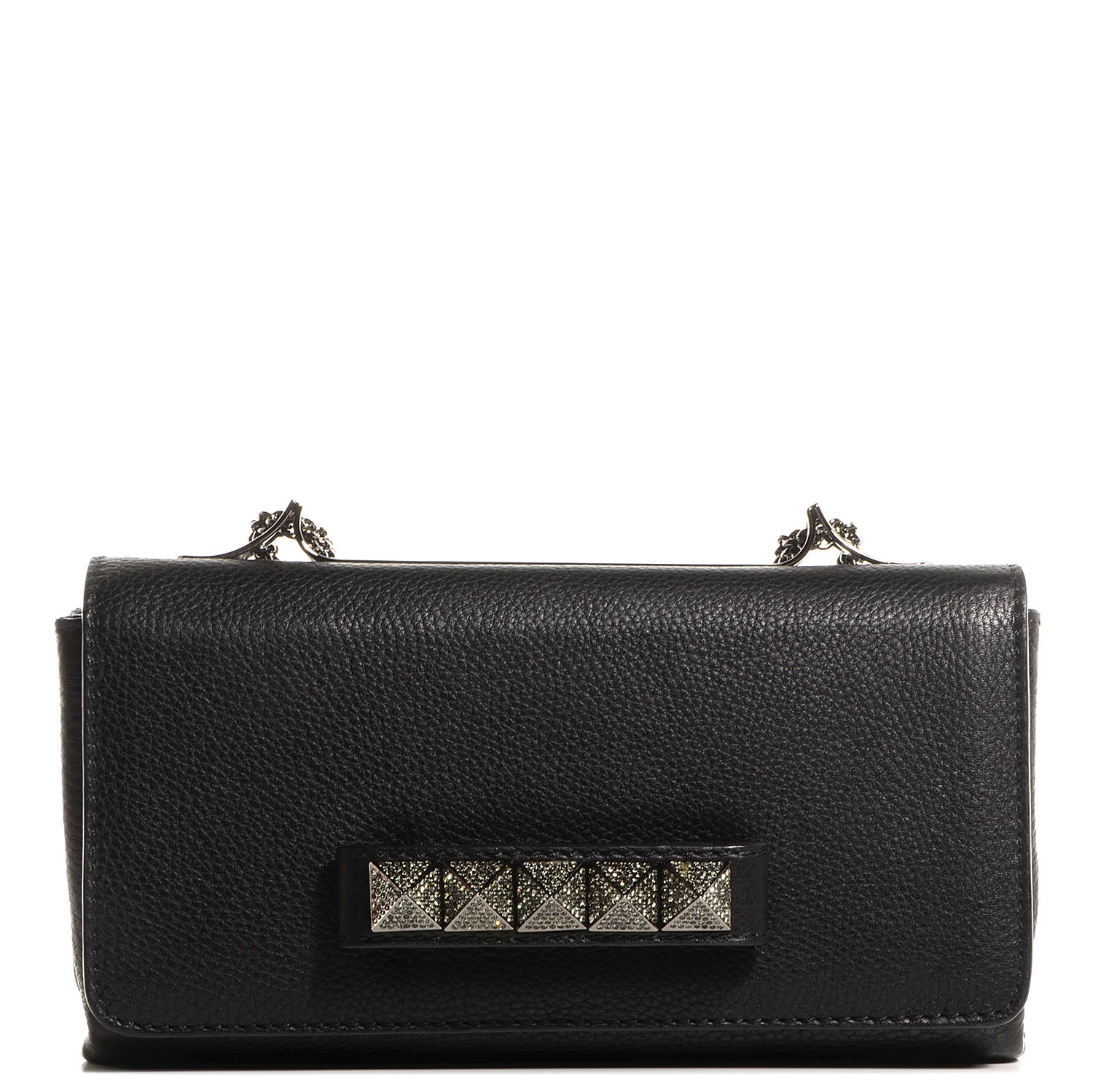 Valentino Garavani Pebbled Calfskin Crystal Encrusted Studs Va Va Voom Shoulder Bag Black 1 of 9