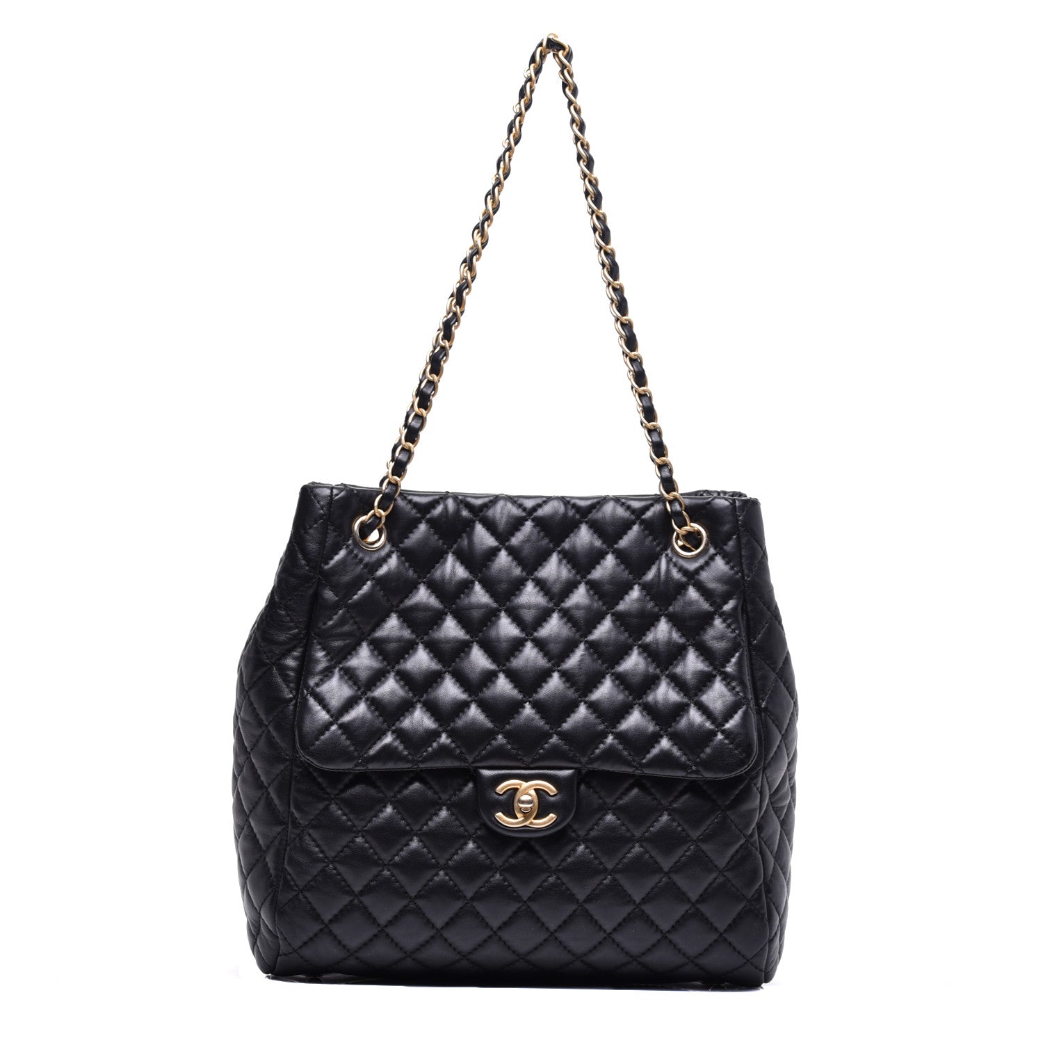 Chanel Lambskin Quilted Large Fluffy CC Shopping Tote Black 1 of 9