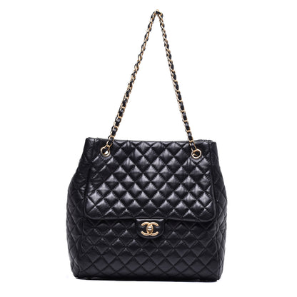 Chanel Lambskin Quilted Large Fluffy CC Shopping Tote Black 1 of 9