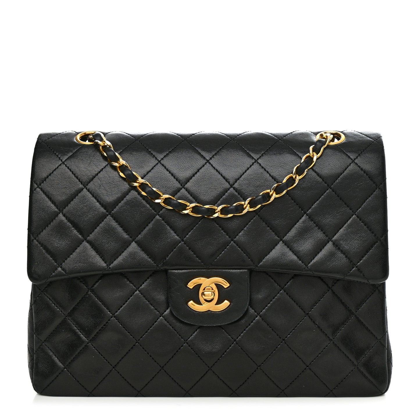 Lambskin Quilted Medium Double Flap Black