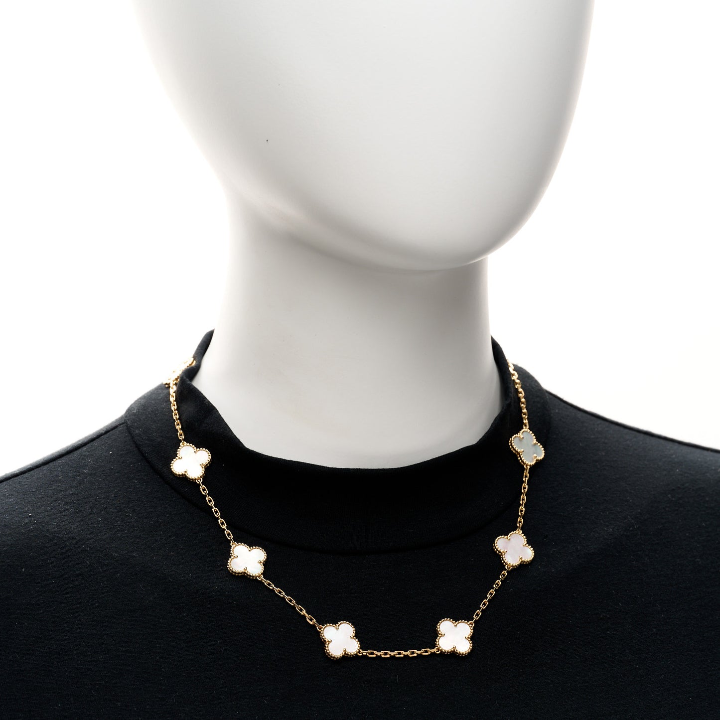18K Yellow Gold Mother of Pearl 10 Motifs Vintage Alhambra Necklace