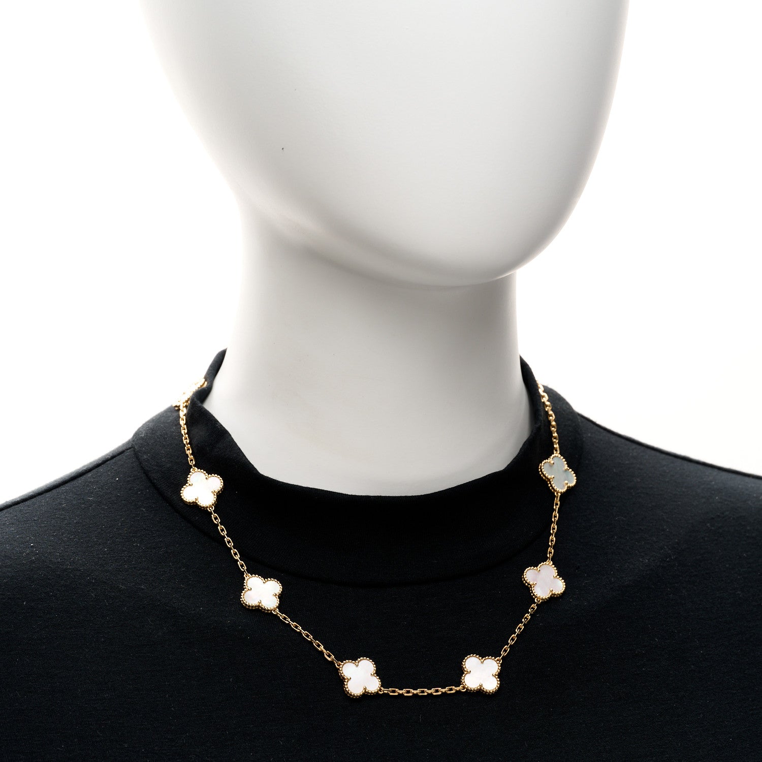 Van Cleef & Arpels 18K Yellow Gold Mother of Pearl 10 Motifs Vintage Alhambra Necklace 2 of 5