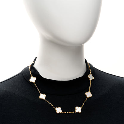 Van Cleef & Arpels 18K Yellow Gold Mother of Pearl 10 Motifs Vintage Alhambra Necklace 2 of 5
