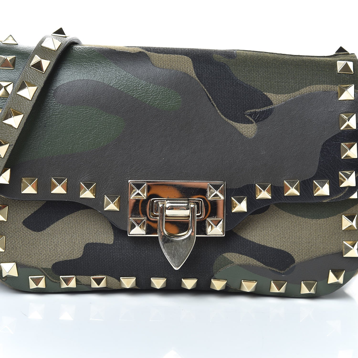 Valentino Garavani Nappa Canvas Camouflage Mini Rockstud Flap Saddle Crossbody Bag Safari 7 of 9