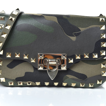 Valentino Garavani Nappa Canvas Camouflage Mini Rockstud Flap Saddle Crossbody Bag Safari 7 of 9