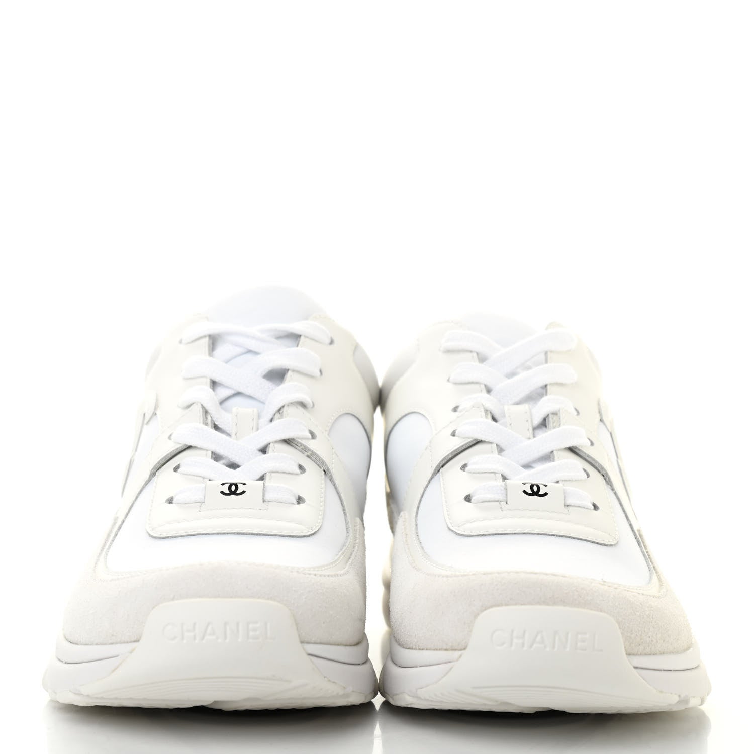 Chanel Suede Calfskin Fabric CC Sneakers 38.5 White 2 of 10