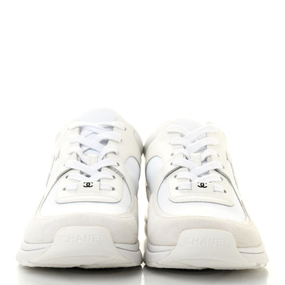 Chanel Suede Calfskin Fabric CC Sneakers 38.5 White 2 of 10