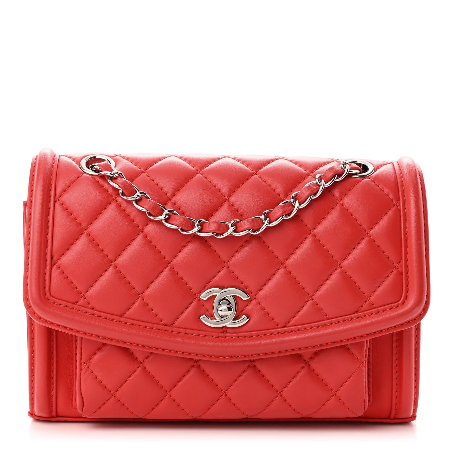 Lambskin Quilted Small Geometric Flap Red