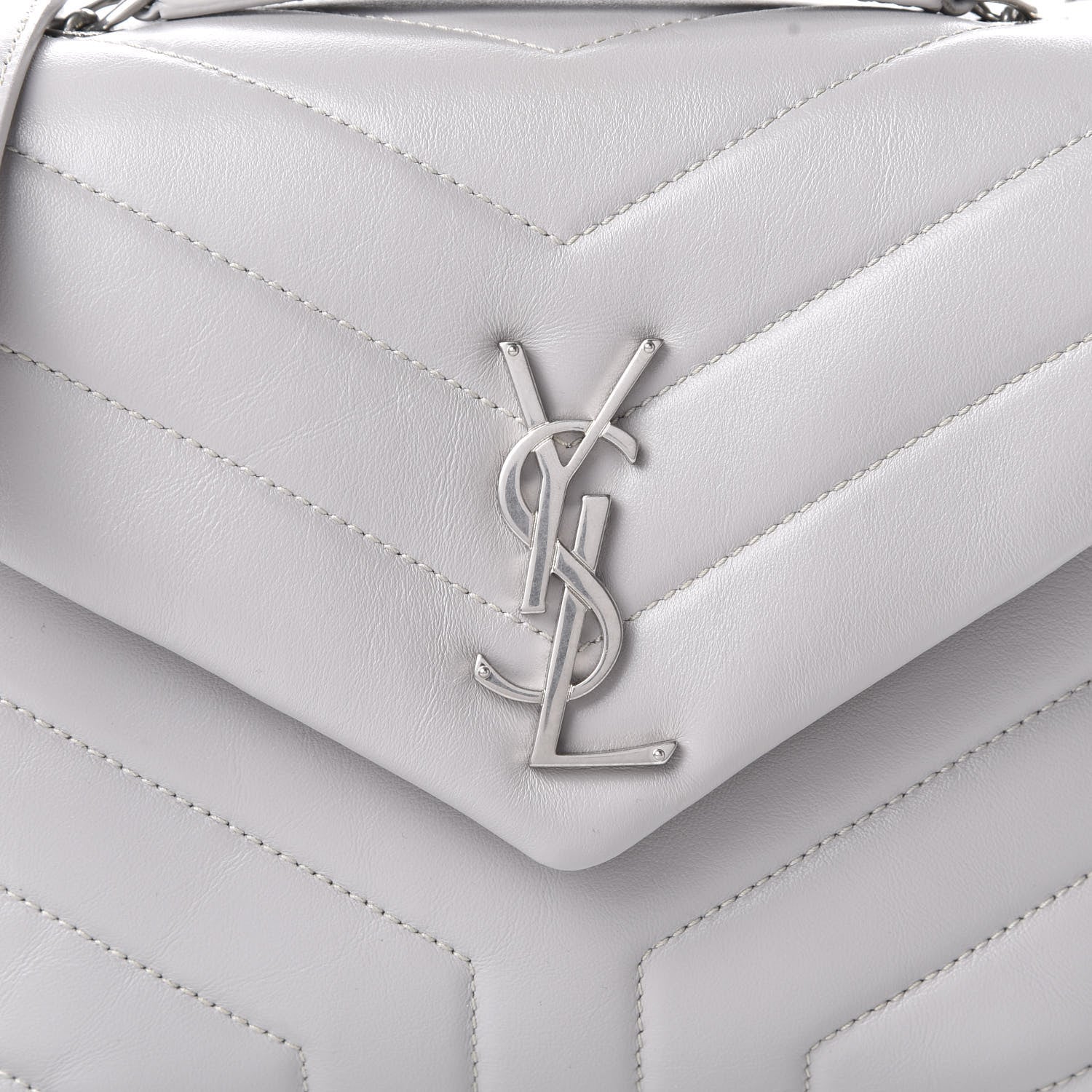 Saint Laurent Calfskin Y Quilted Monogram Small Loulou Chain Satchel Granite 9 of 9