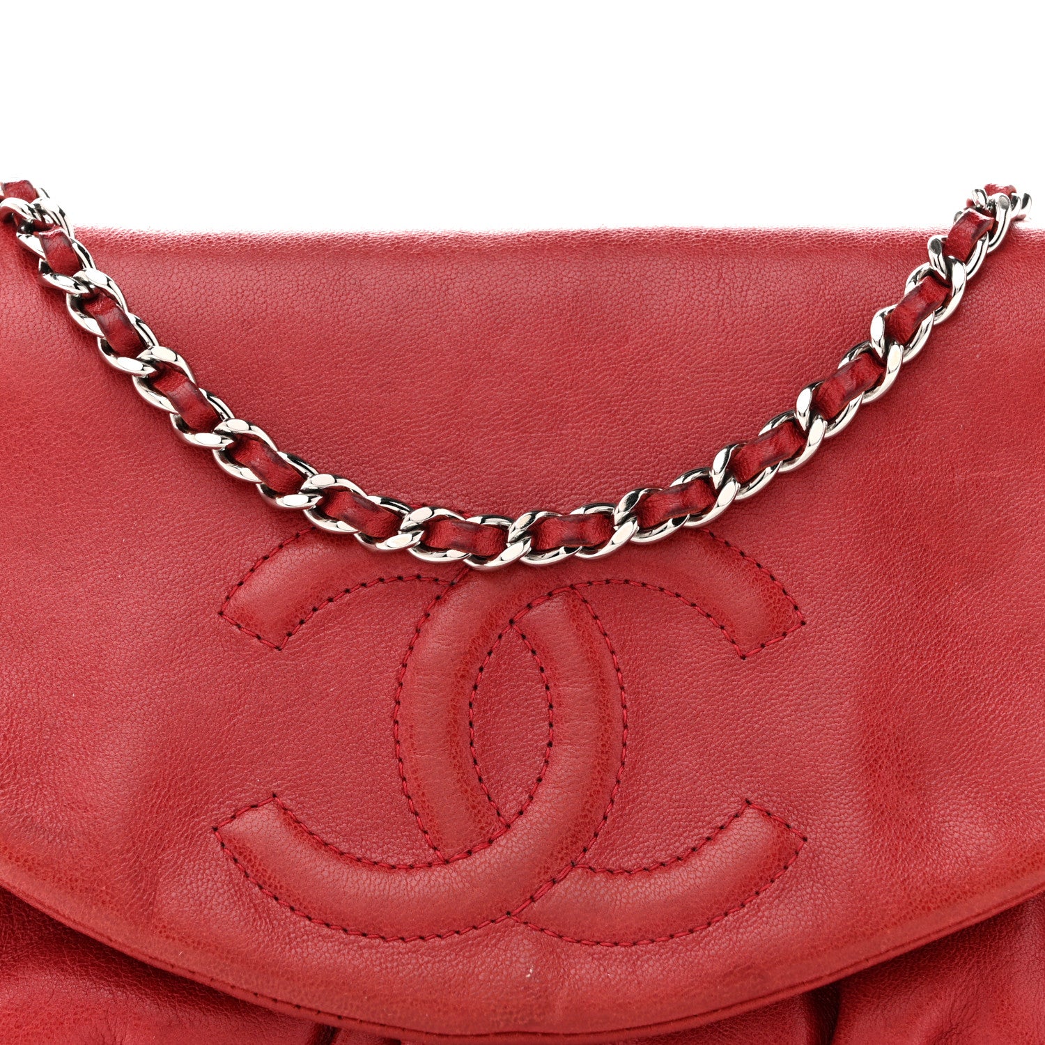 Chanel Lambskin Half Moon Wallet On Chain WOC Red 9 of 16