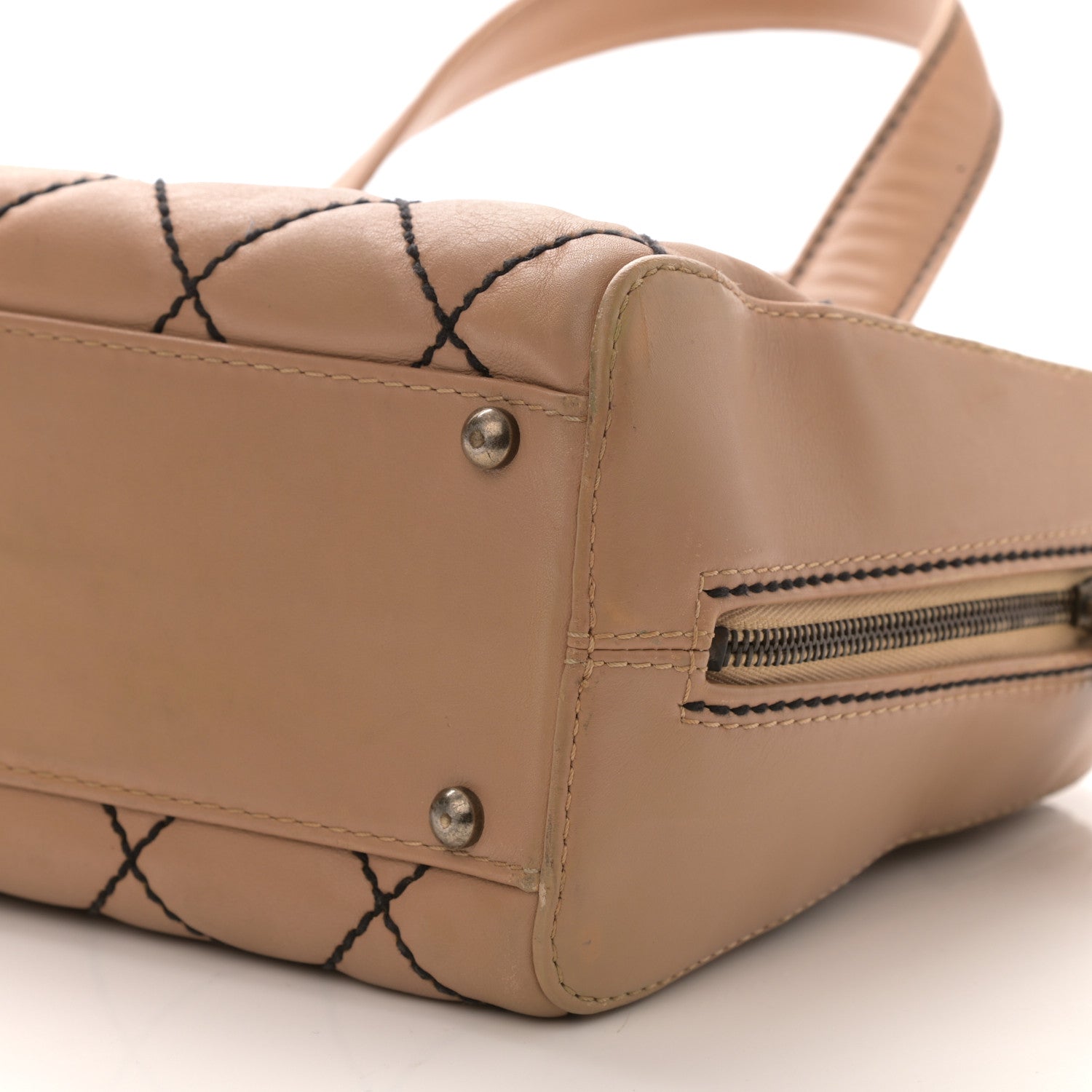 Chanel Calfskin Contrast Stitch Surpique Bowler Beige 9 of 13