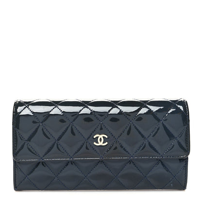 Chanel Patent Quilted Large Flap Wallet Navy 1 of 11