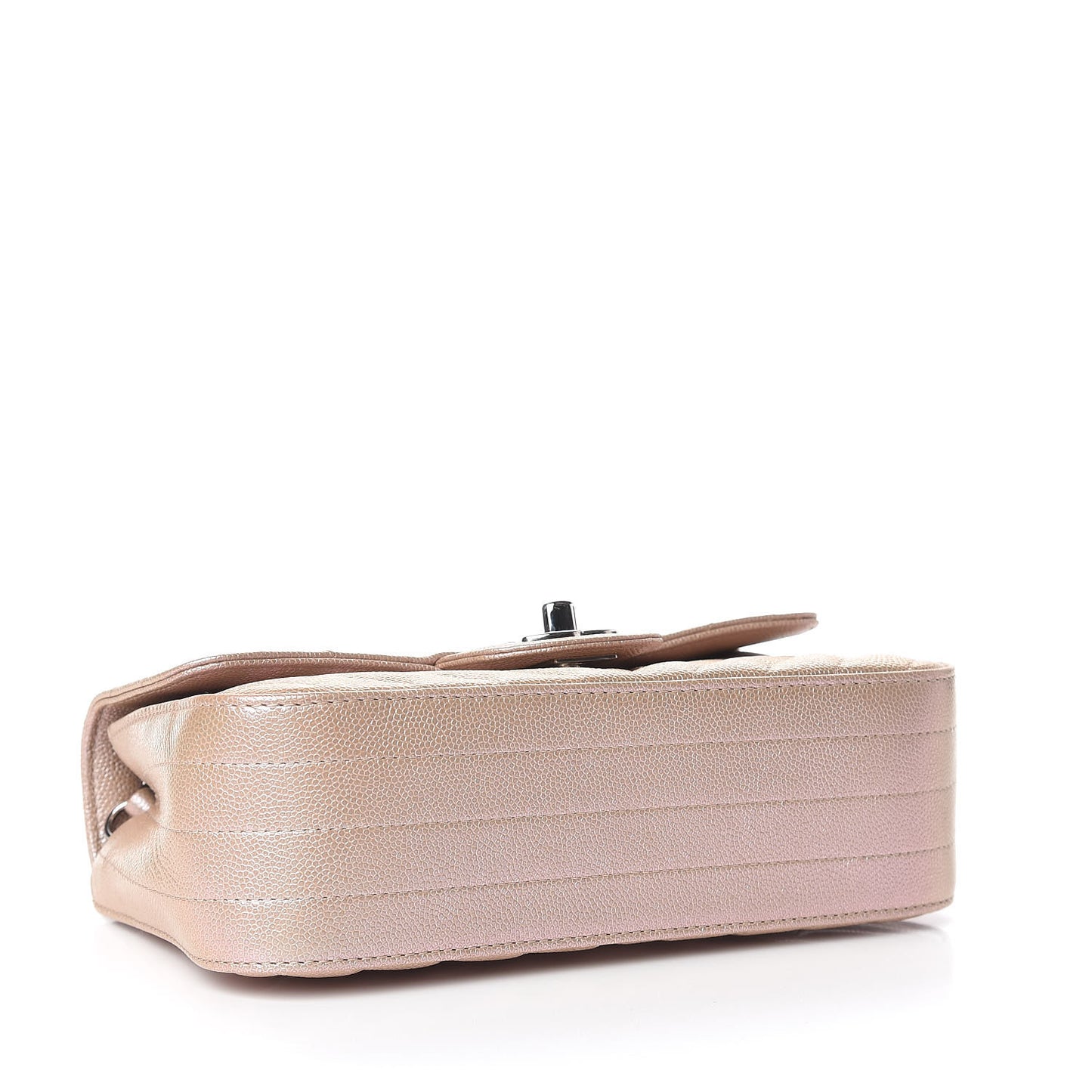 Iridescent Caviar Chevron Quilted Mini Rectangular Flap Light Gold