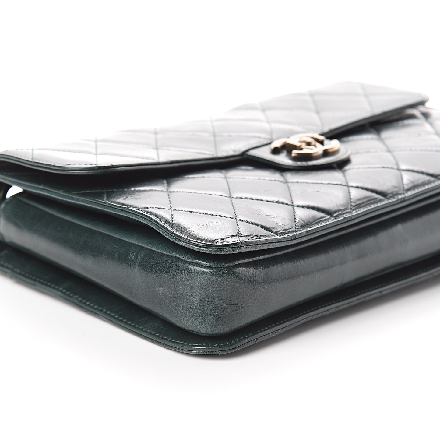Glazed Calfskin Quilted Perfect Edge Large Flap Green