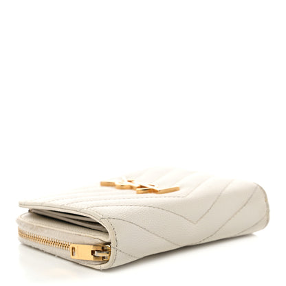 Saint Laurent Grain De Poudre Matelasse Chevron Monogram Compact Zip Around Wallet Crema Soft 4 of 10