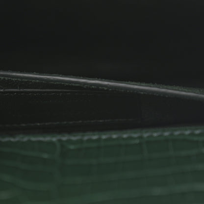 Saint Laurent Calfskin Crocodile Embossed Medium Monogram Sunset Dark Green 8 of 12