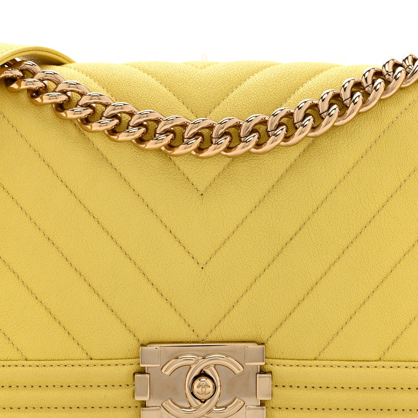 Caviar Chevron Quilted Medium Boy Flap Yellow