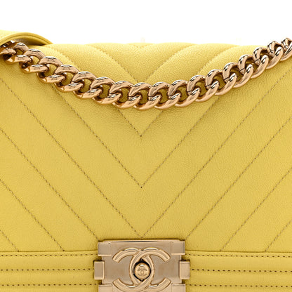Chanel Caviar Chevron Quilted Medium Boy Flap Yellow 8 of 10