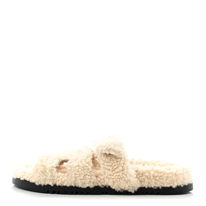 Hermes Woolskin Womens Chypre Sandals 37.5 Ecru 1 of 6