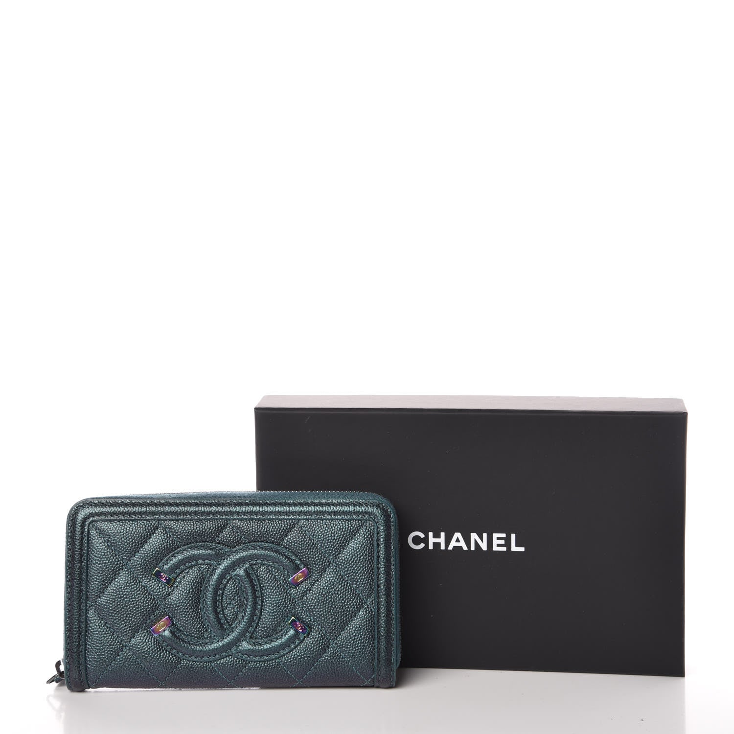 Chanel Iridescent Caviar Quilted Medium Filigree Zip Around Wallet Dark Turquoise 9 of 9