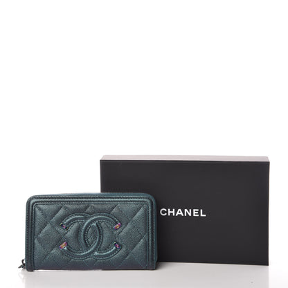Chanel Iridescent Caviar Quilted Medium Filigree Zip Around Wallet Dark Turquoise 9 of 9