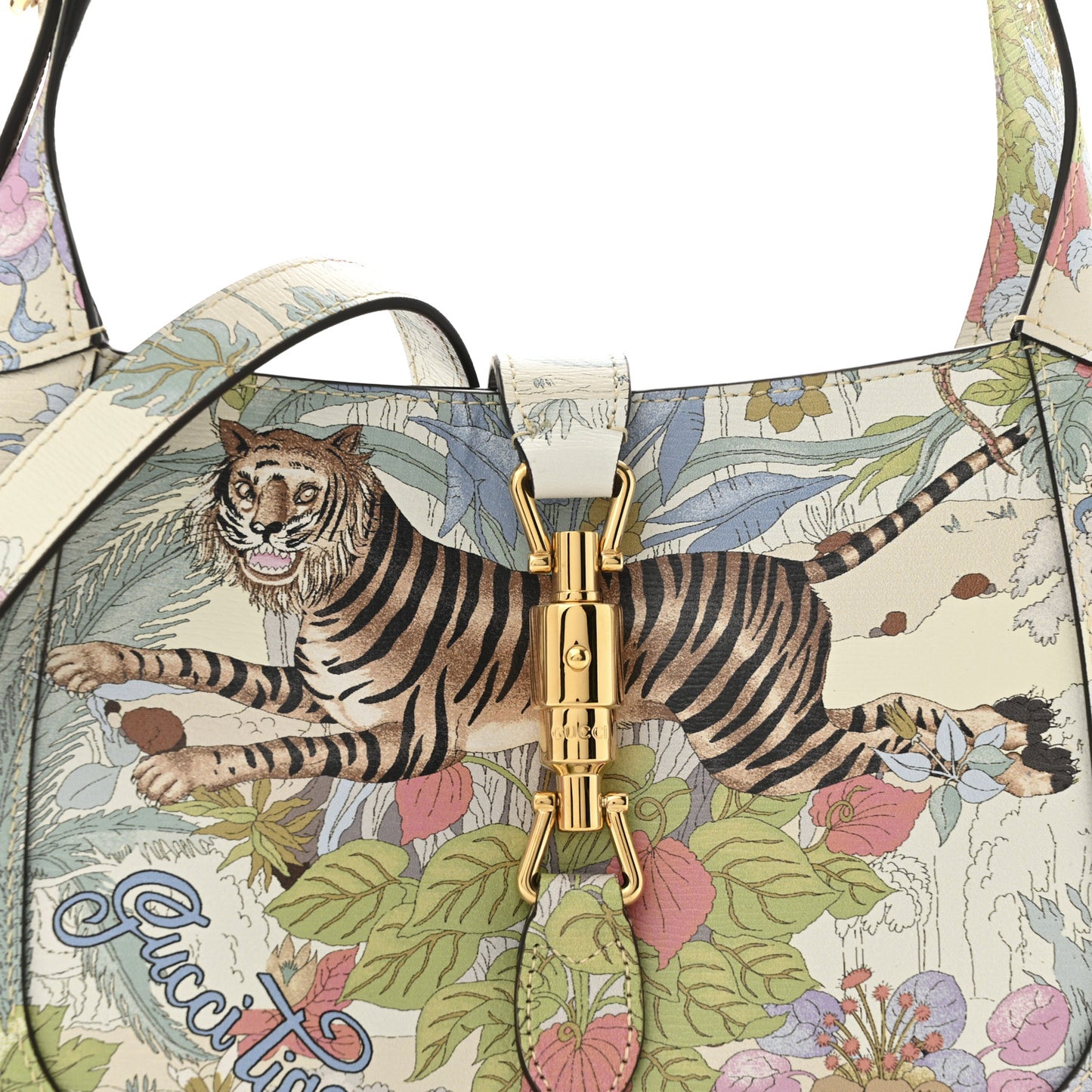 New Shangai Calfskin Tiger Savanah Small Jackie 1961 Hobo Chalky White Multicolor