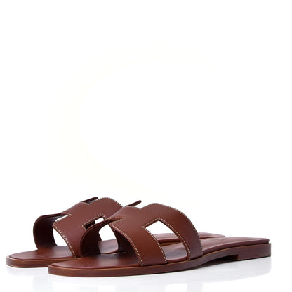 Hermes Box Calfskin Oran Sandals 38 Gold 4 of 9
