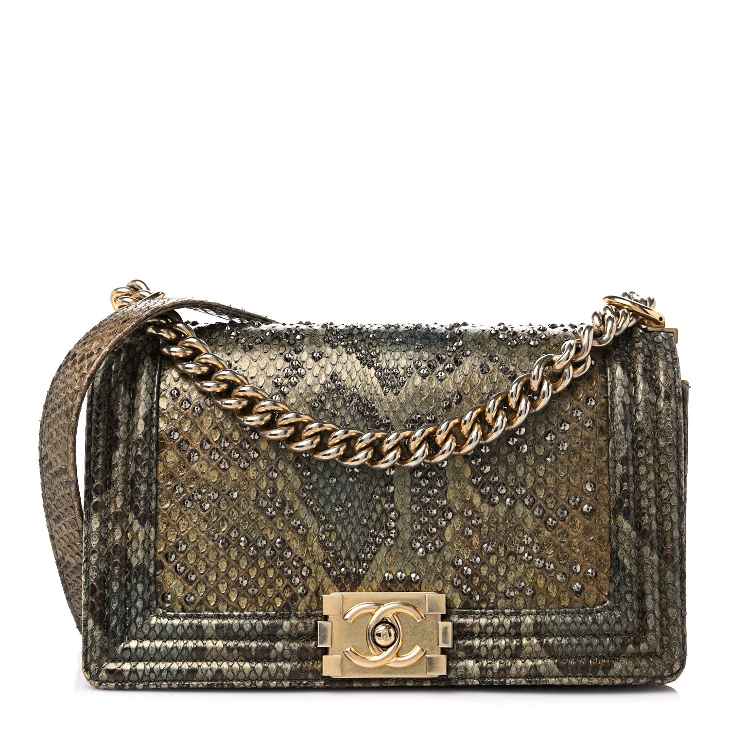 Chanel Embellished Metallic Snakeskin Medium Boy Flap Gold 1 of 10
