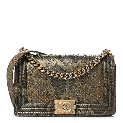 Chanel Embellished Metallic Snakeskin Medium Boy Flap Gold 1 of 10