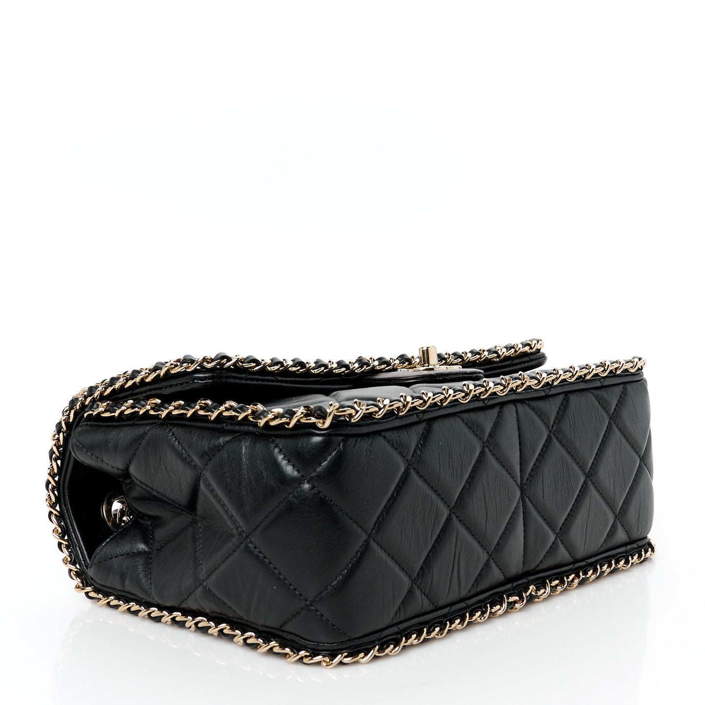 Crumpled Calfskin Medium Chain All Over Flap Black