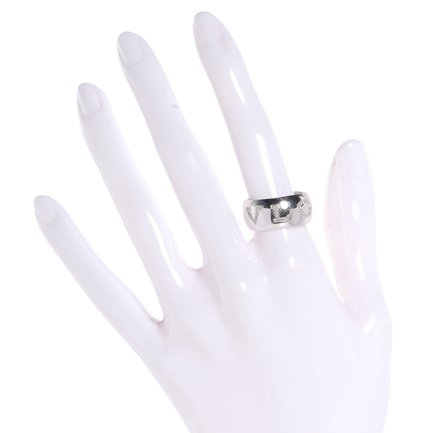 BVLGARI 18K White Gold Monologo Diamond Pave Ring 58 US 8.5