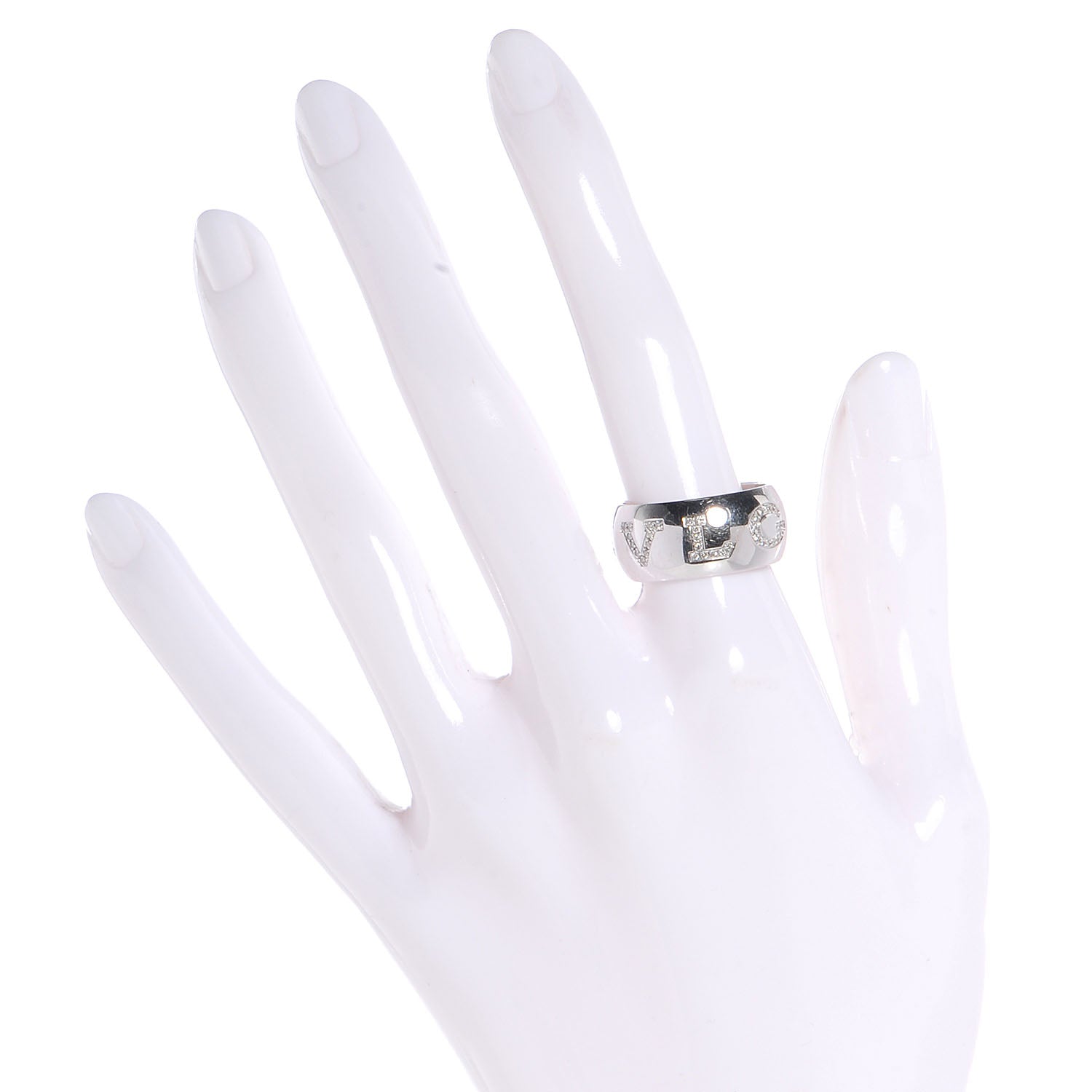 Bulgari BVLGARI 18K White Gold Monologo Diamond Pave Ring 58 US 8.5 2 of 5