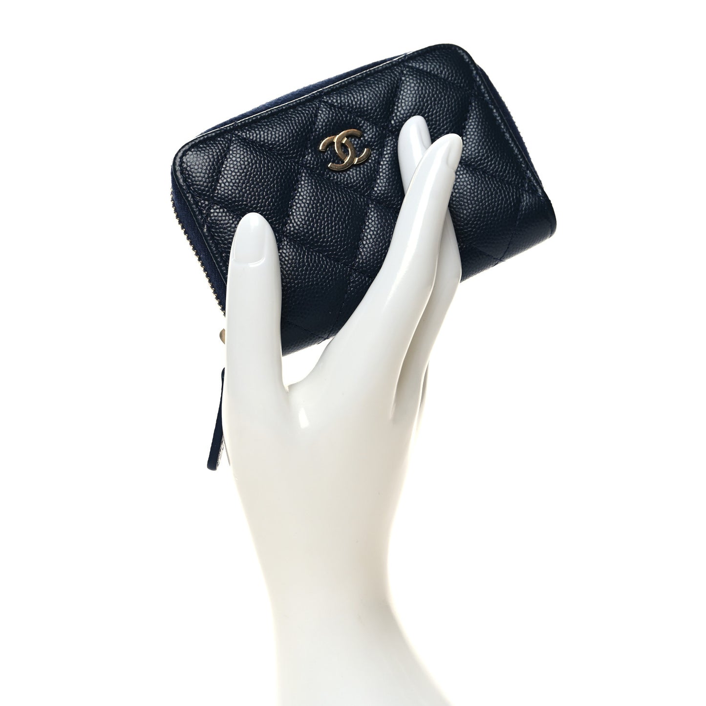 Caviar Quilted Zip Card Holder Navy