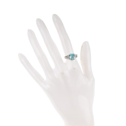 David Yurman Sterling Silver Diamond Blue Topaz 10mm Petite Wheaton Ring 54 7 2 of 4