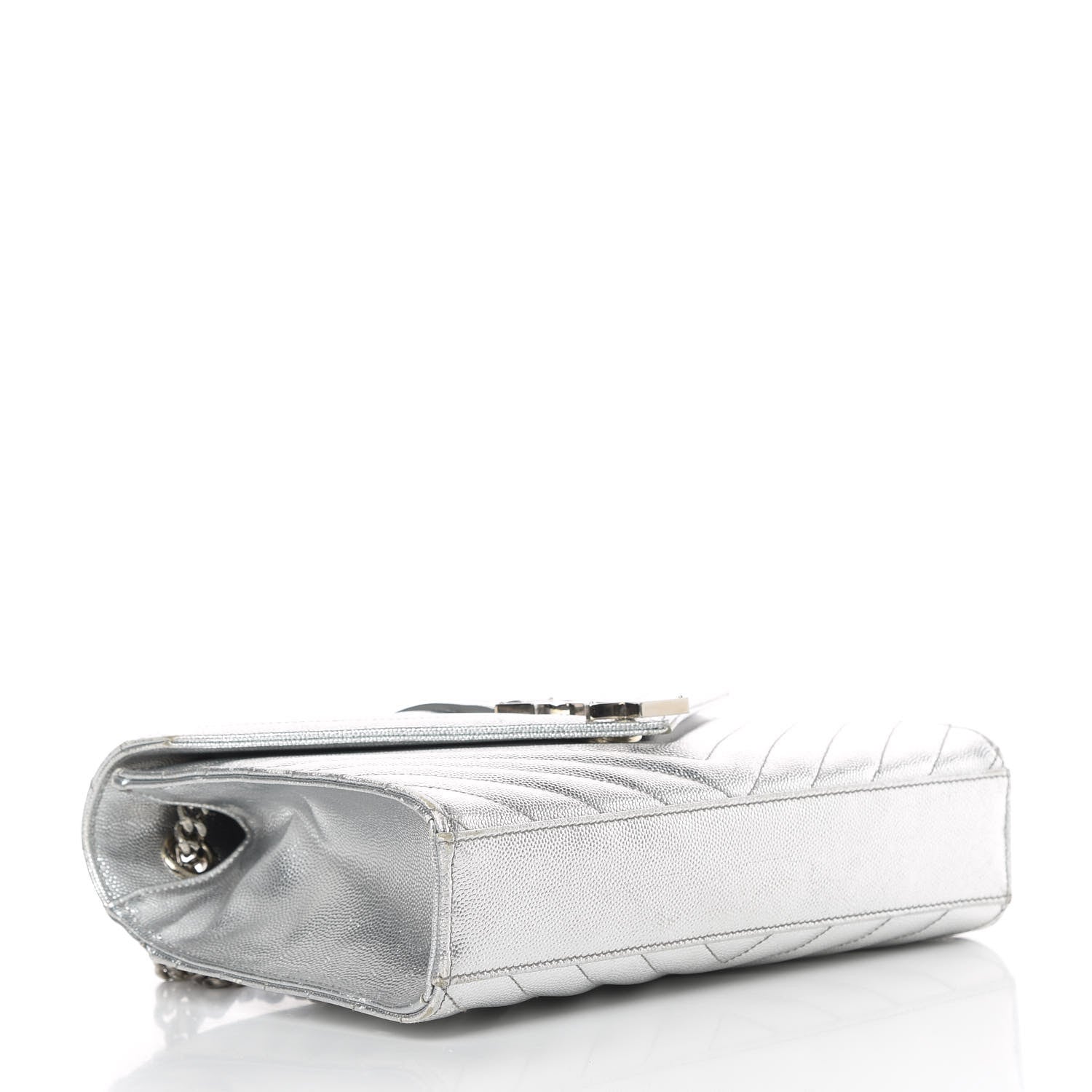 Saint Laurent Metallic Grain De Poudre Matelasse Chevron Medium Monogram Satchel Silver 4 of 17