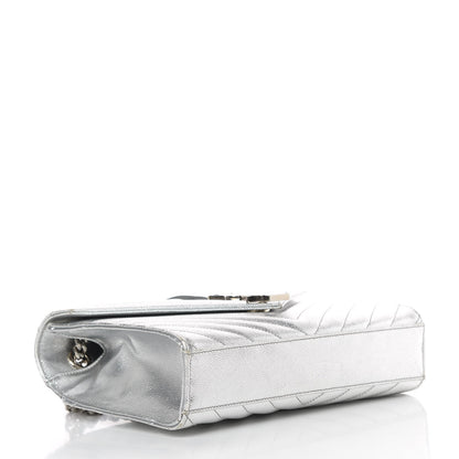 Saint Laurent Metallic Grain De Poudre Matelasse Chevron Medium Monogram Satchel Silver 4 of 17