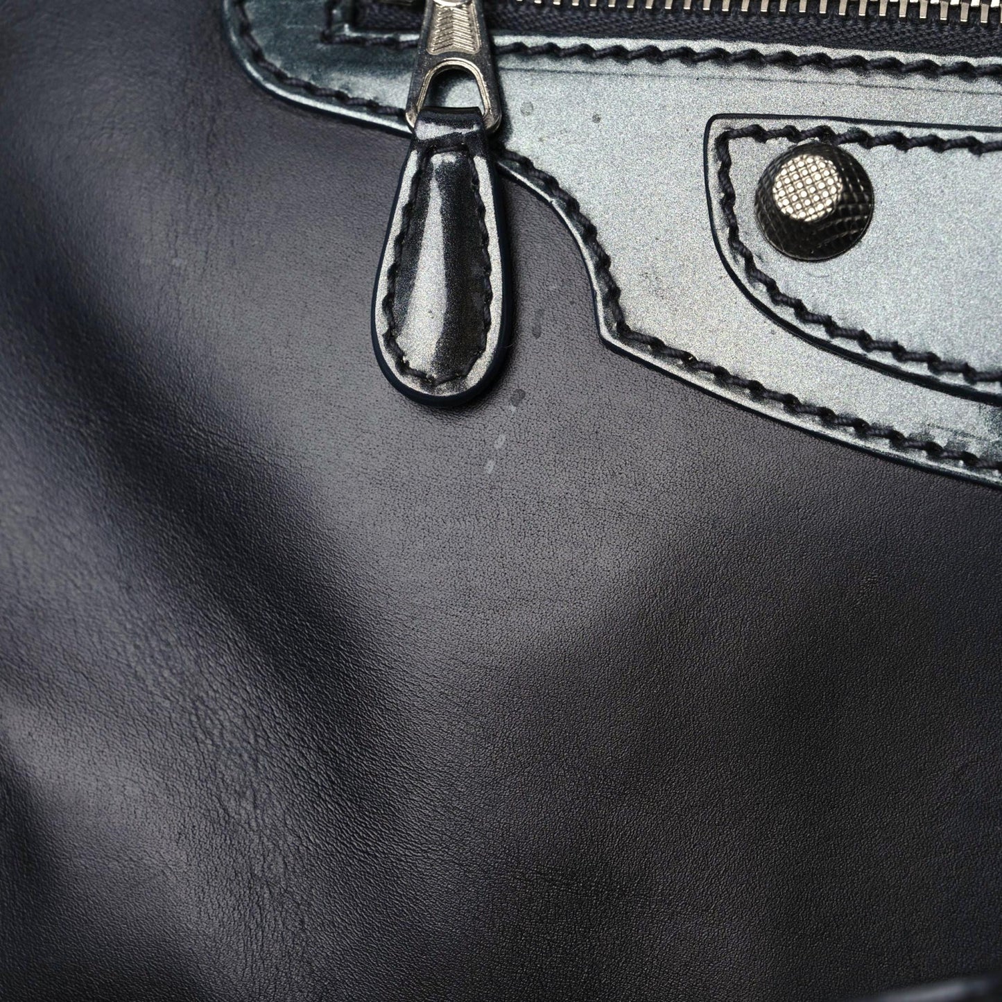Smooth Calfskin Metallic Patent Giant 12 Silver Hardware City Black Gris