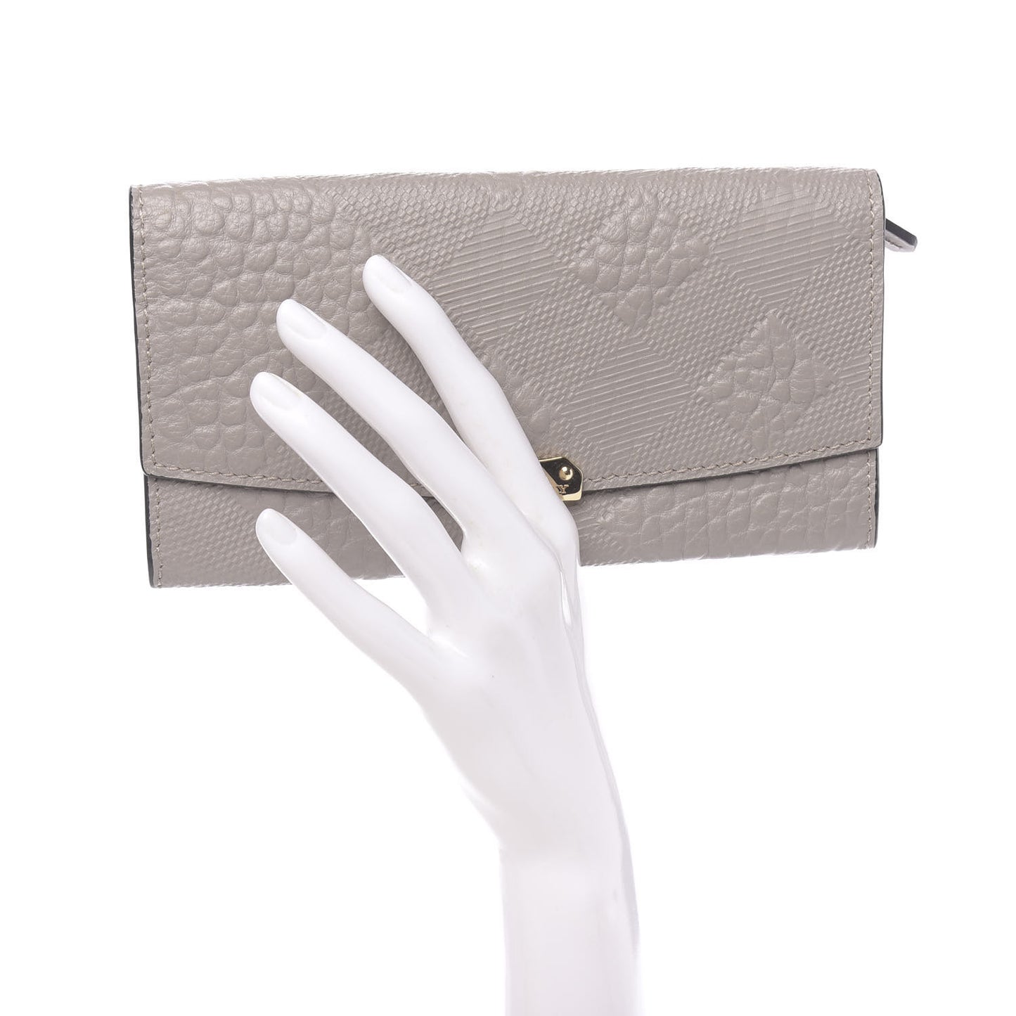 Signature Grain Calfskin Check Embossed Porter Continental Wallet Pale Grey