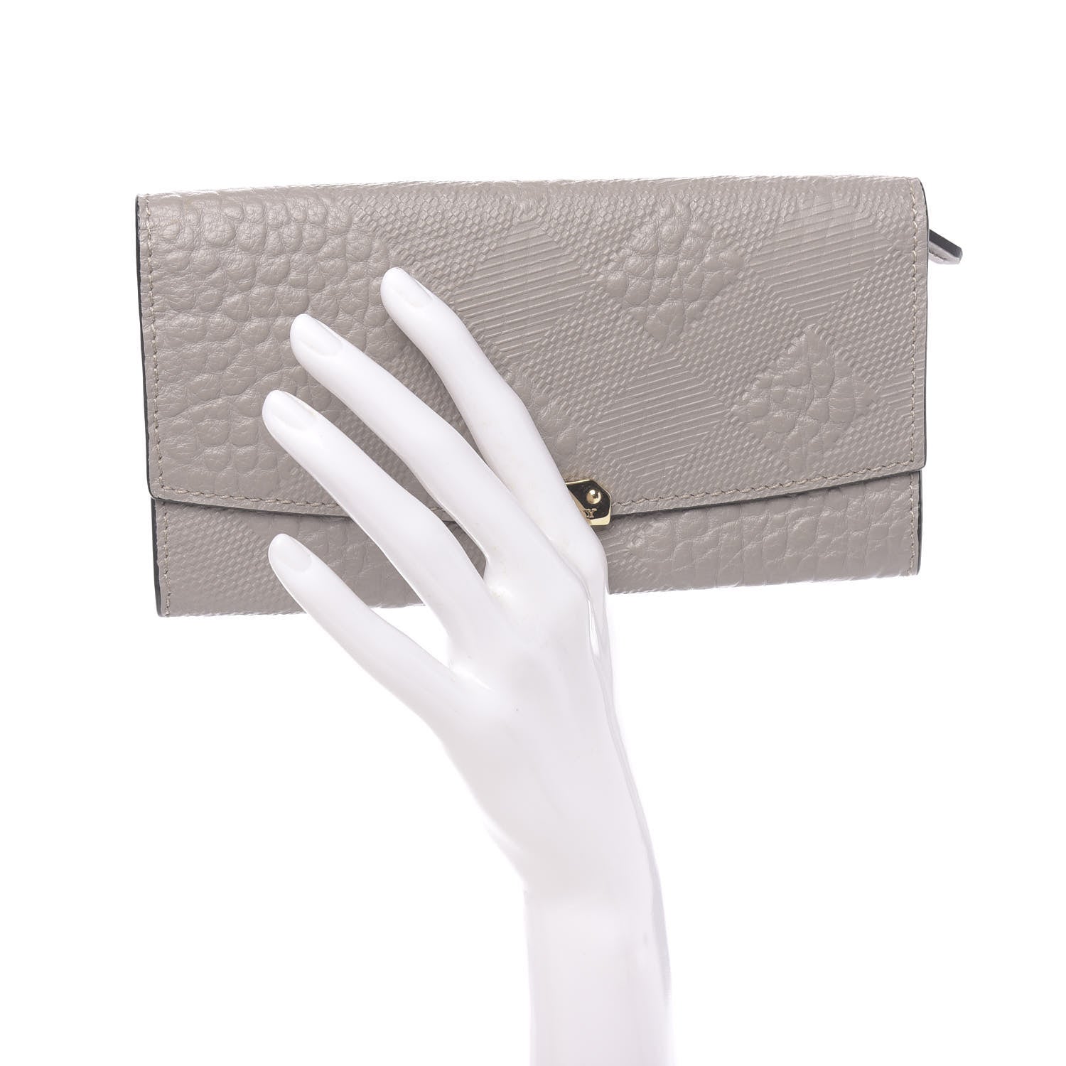 Burberry Signature Grain Calfskin Check Embossed Porter Continental Wallet Pale Grey 2 of 9