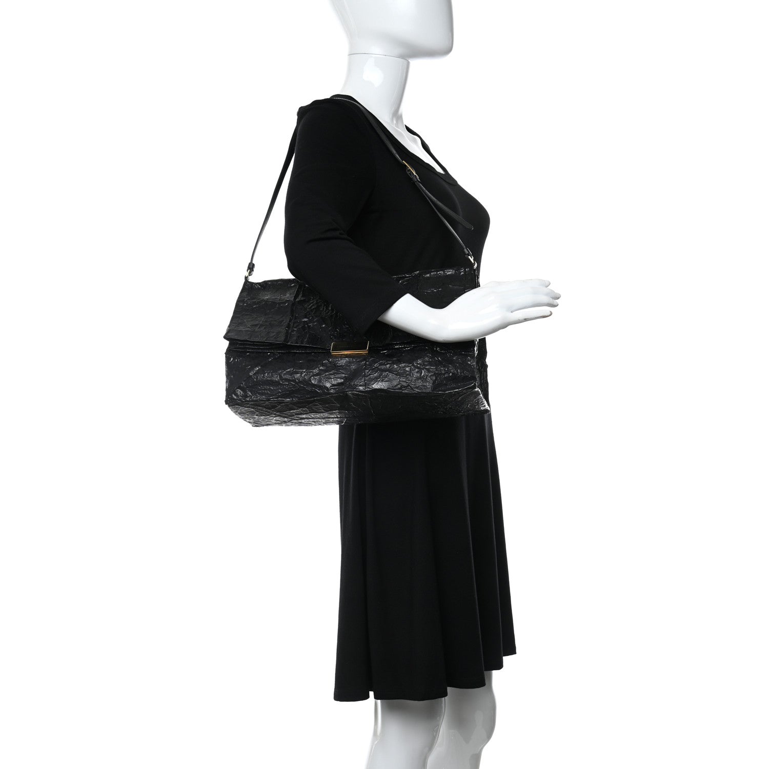 Stella McCartney Crinkled Faux Patent Beckett Shoulder Bag Black 2 of 13