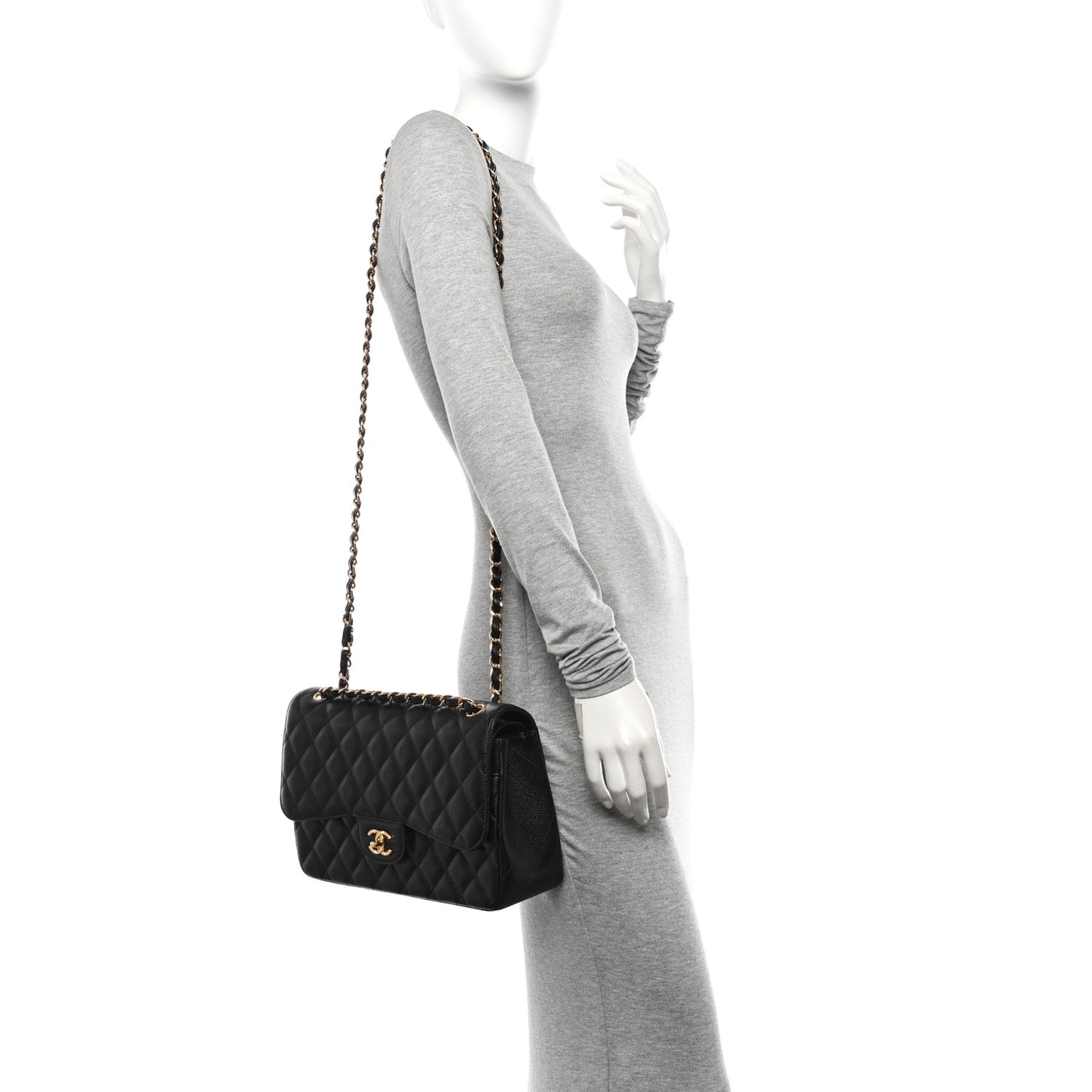 Caviar Quilted Jumbo Double Flap Black
