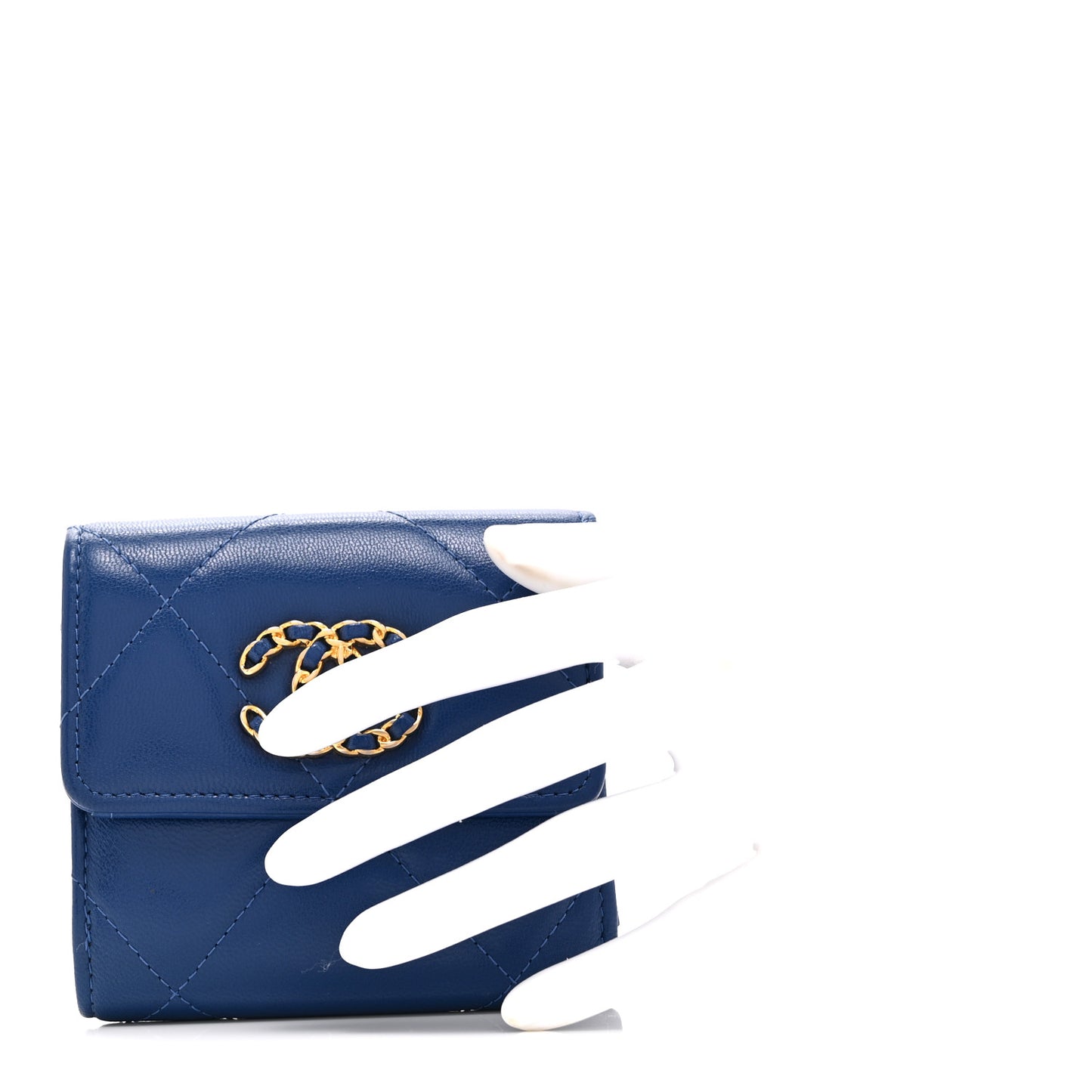 Goatskin Quilted Chanel 19 Small Flap Wallet  Blue